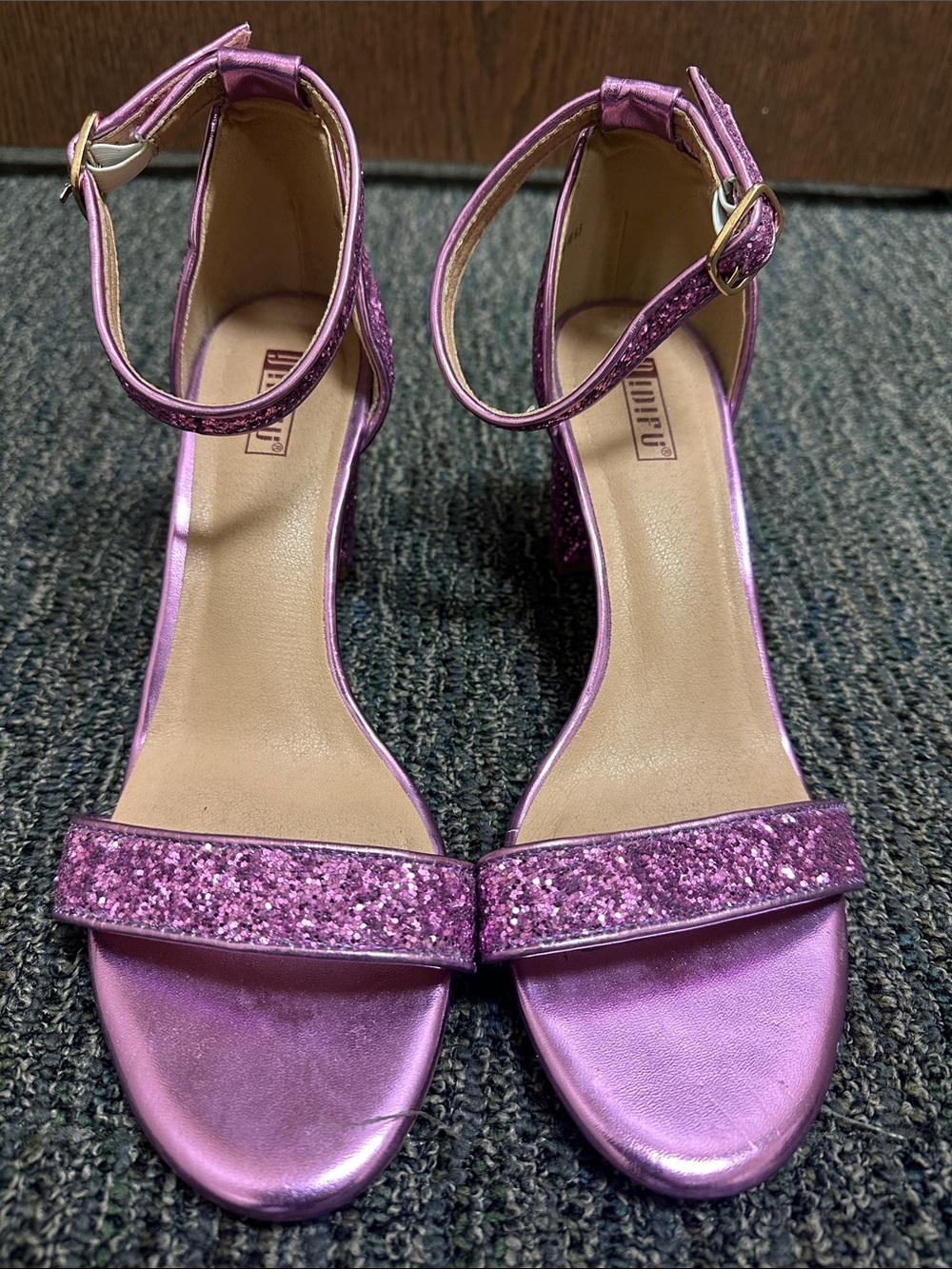 IDIFU Purple Glitter Block Heel Sandals